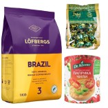 Кофе зерно 1000г, хлебцы и конфеты